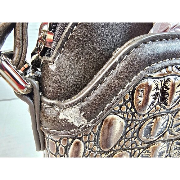 Vtg M.C. Metallic Croc Embossed Faux Leather Crossbody Bag Ornate Silver Tassel - Picture 7 of 15